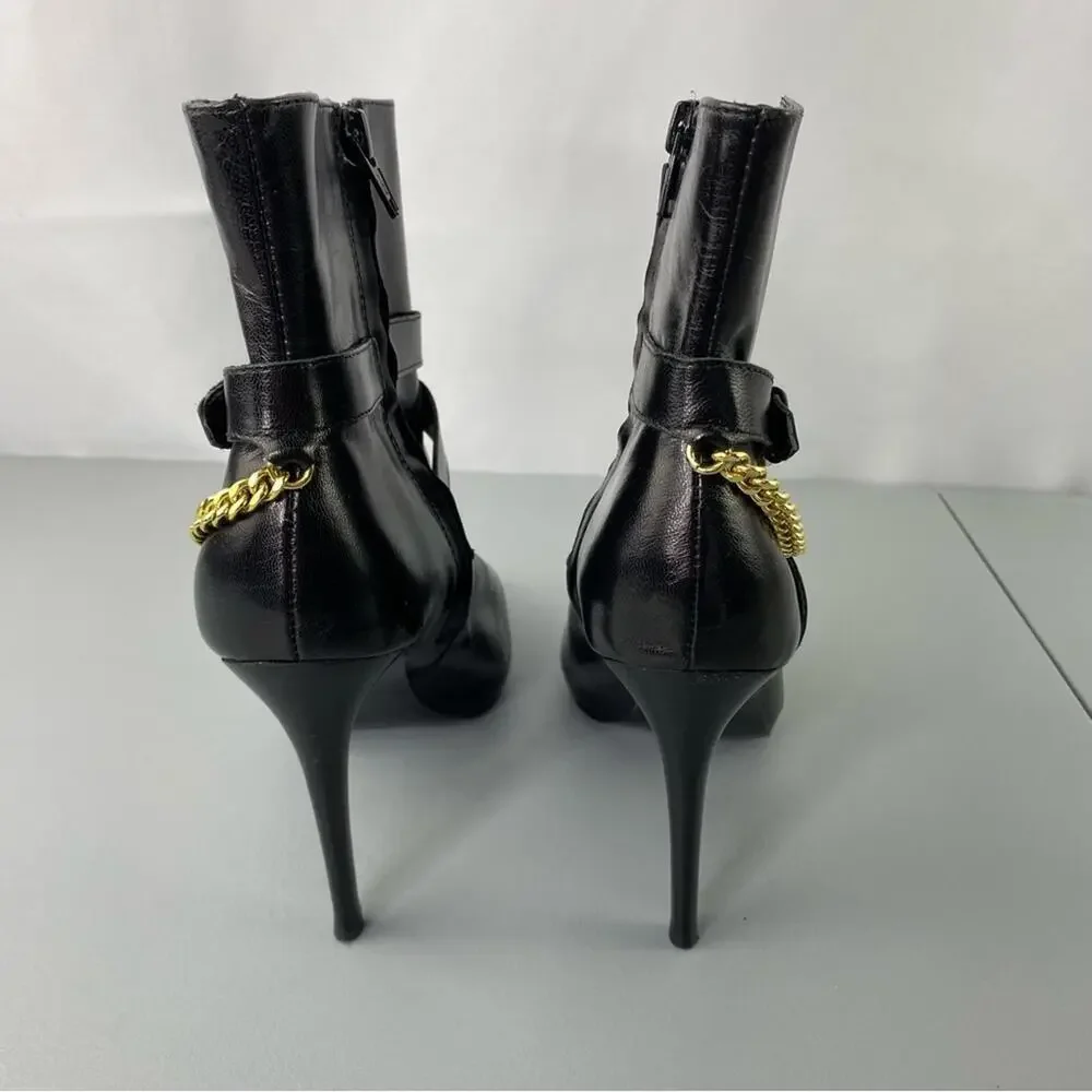 Ralph Lauren Laurie black leather ankle boots with gold tone hardware, 6B